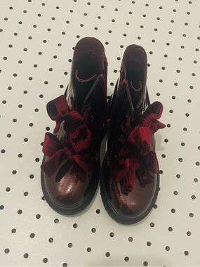 Cat & Jack Burgundy Velvet Bow Combat Boots for Kids